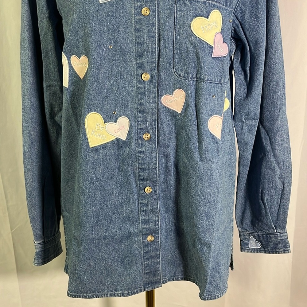 NWOT Quacker Factory Valentines Hearts Oversized Button Down Denim Shirt - Picture 8 of 16